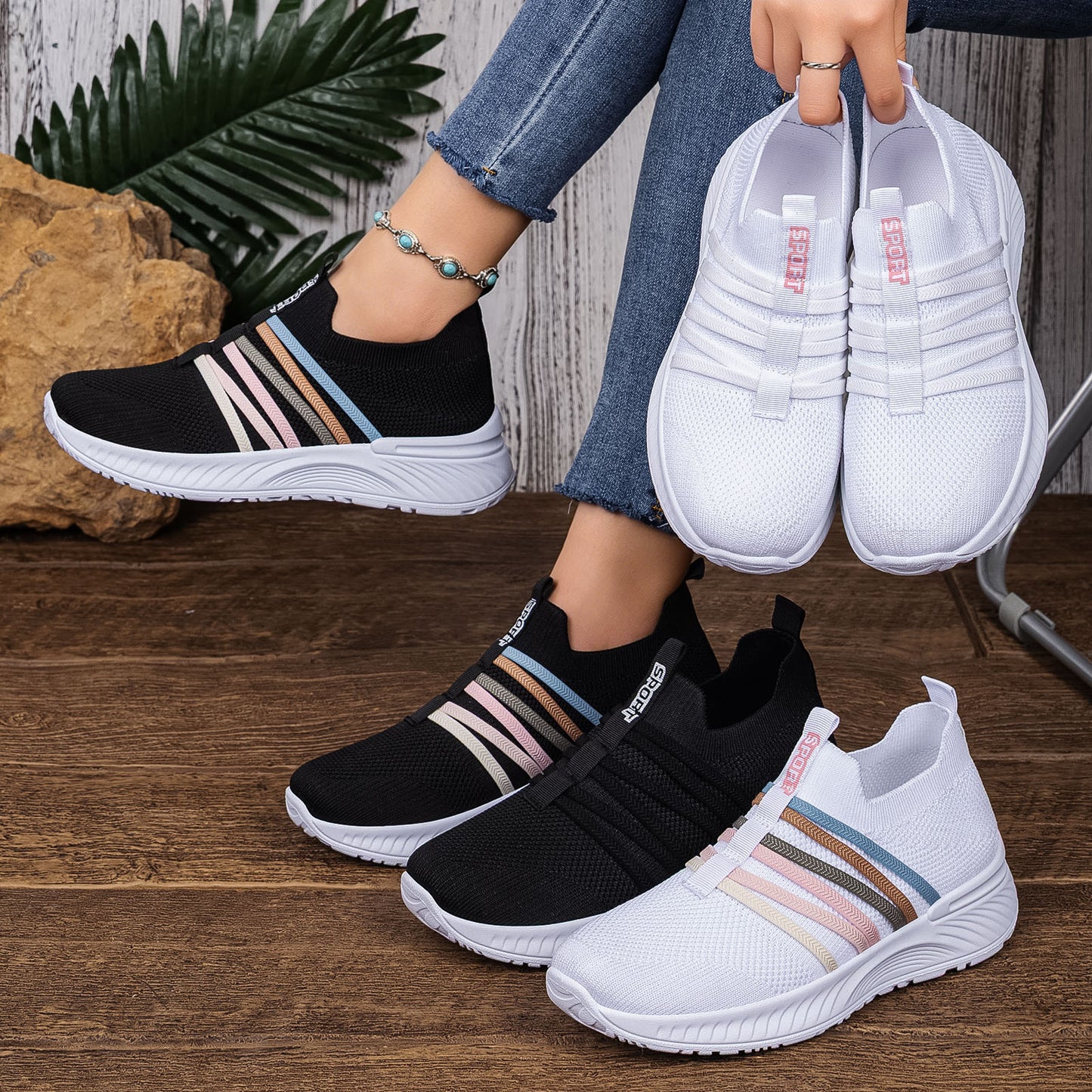 Wren - Women's Knit Slip-On Soft Sole Shoes, Breathable Lazy Comfort Sneakers