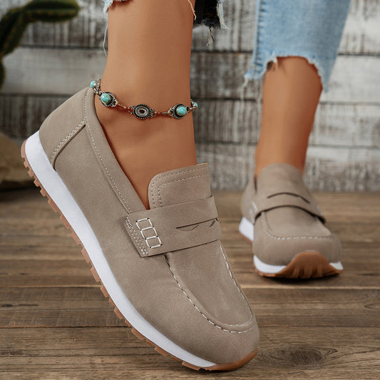 Ines - Women's Suede Wedge Loafers, British-Style Slip-On Shoes