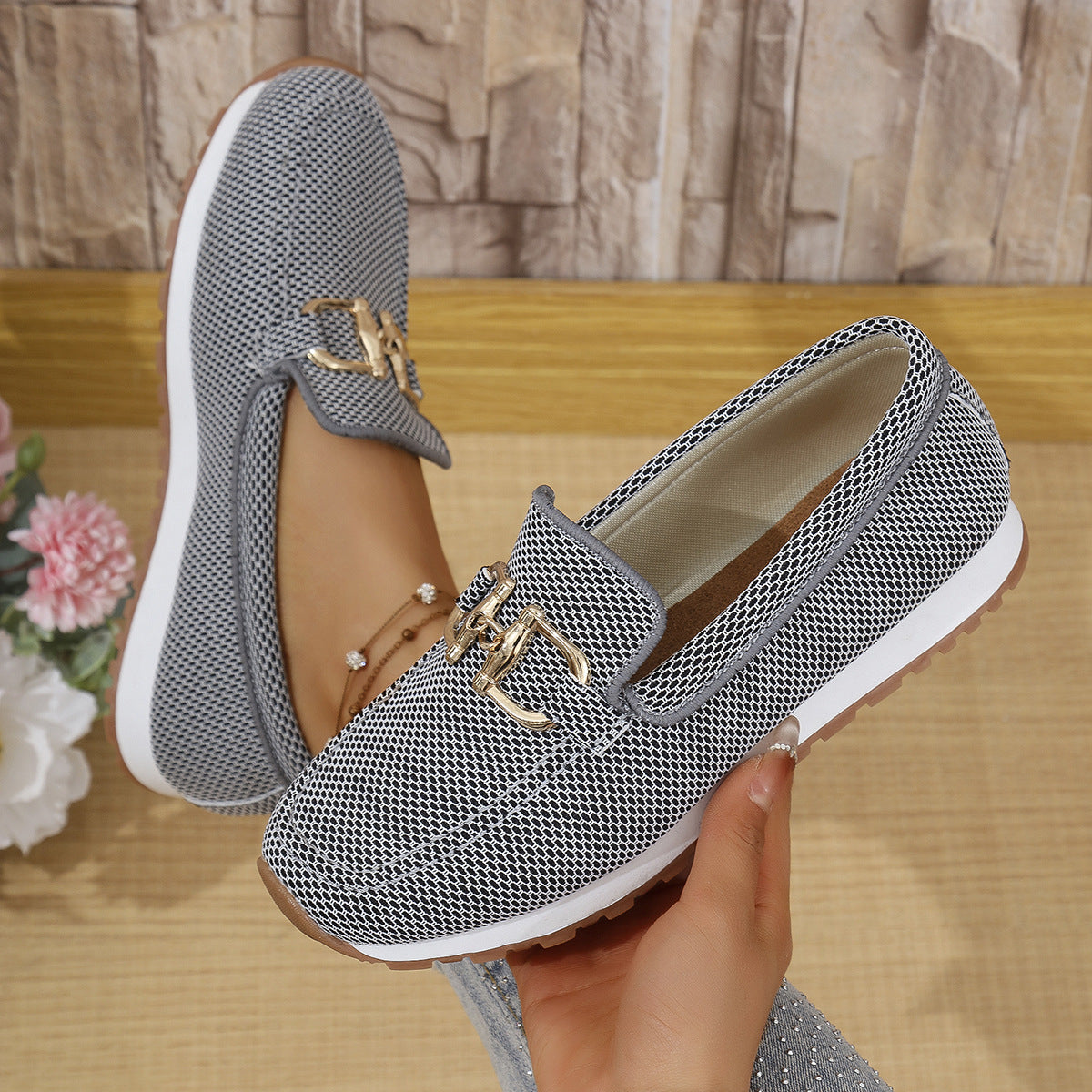 Zara - Women's Round-Toe Buckle Slip-On Flats, Comfortable Everyday Shoes