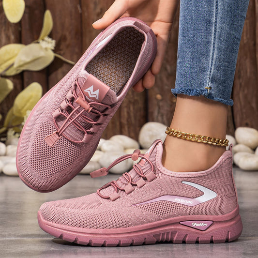 Elara - Women's Knit Outdoor Sneakers, Solid Color Versatile Running Shoes