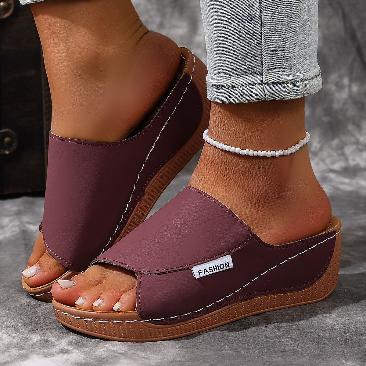 Talia - Women's Wedge Platform Beach Slides, Open-Toe Comfort Sandals