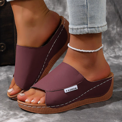 Talia - Women's Wedge Platform Beach Slides, Open-Toe Comfort Sandals