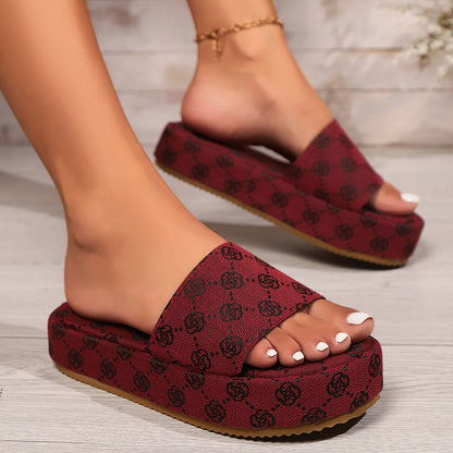 Cleo - Women's Embroidered Platform Slides, Floral Thick Sole Slippers