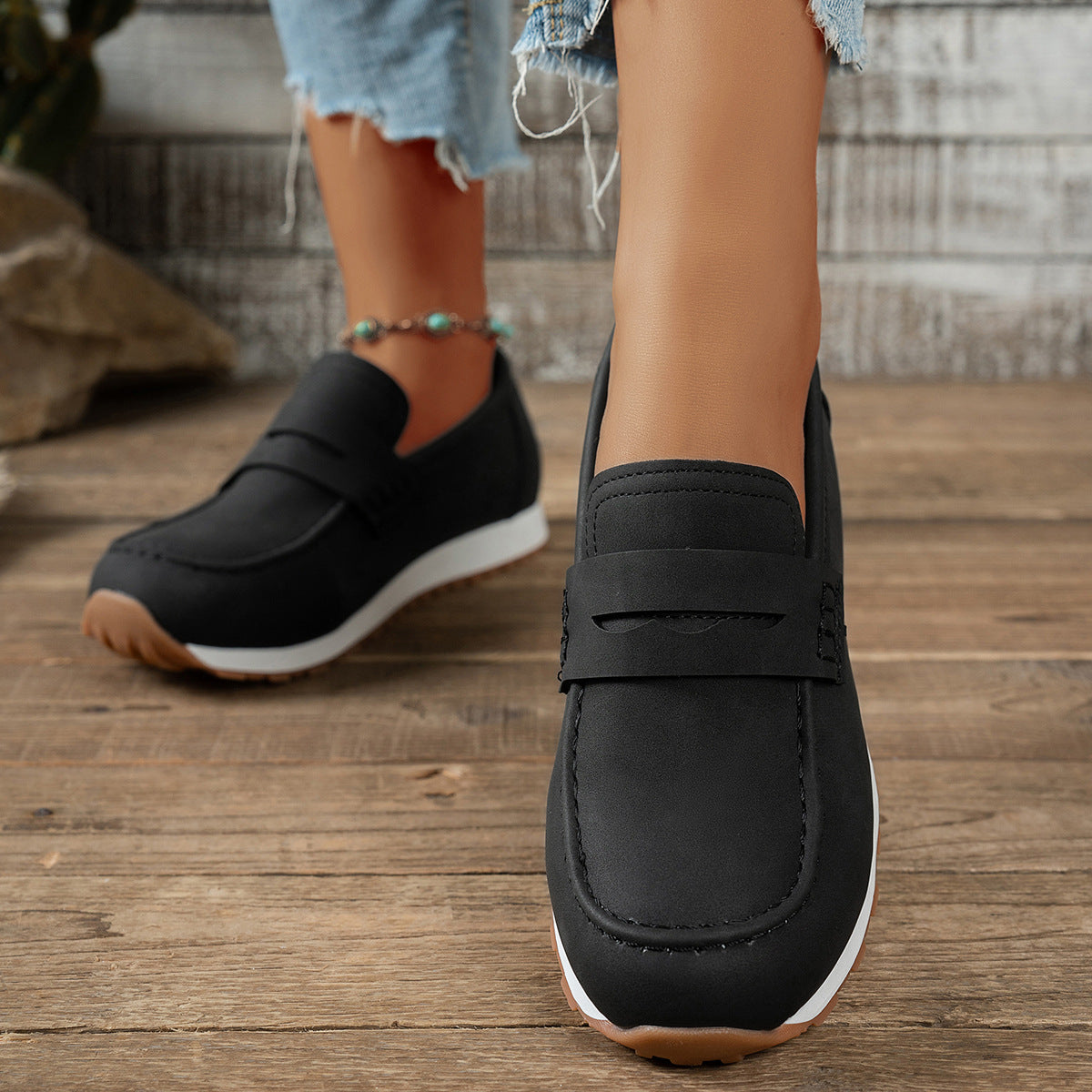 Ines - Women's Suede Wedge Loafers, British-Style Slip-On Shoes
