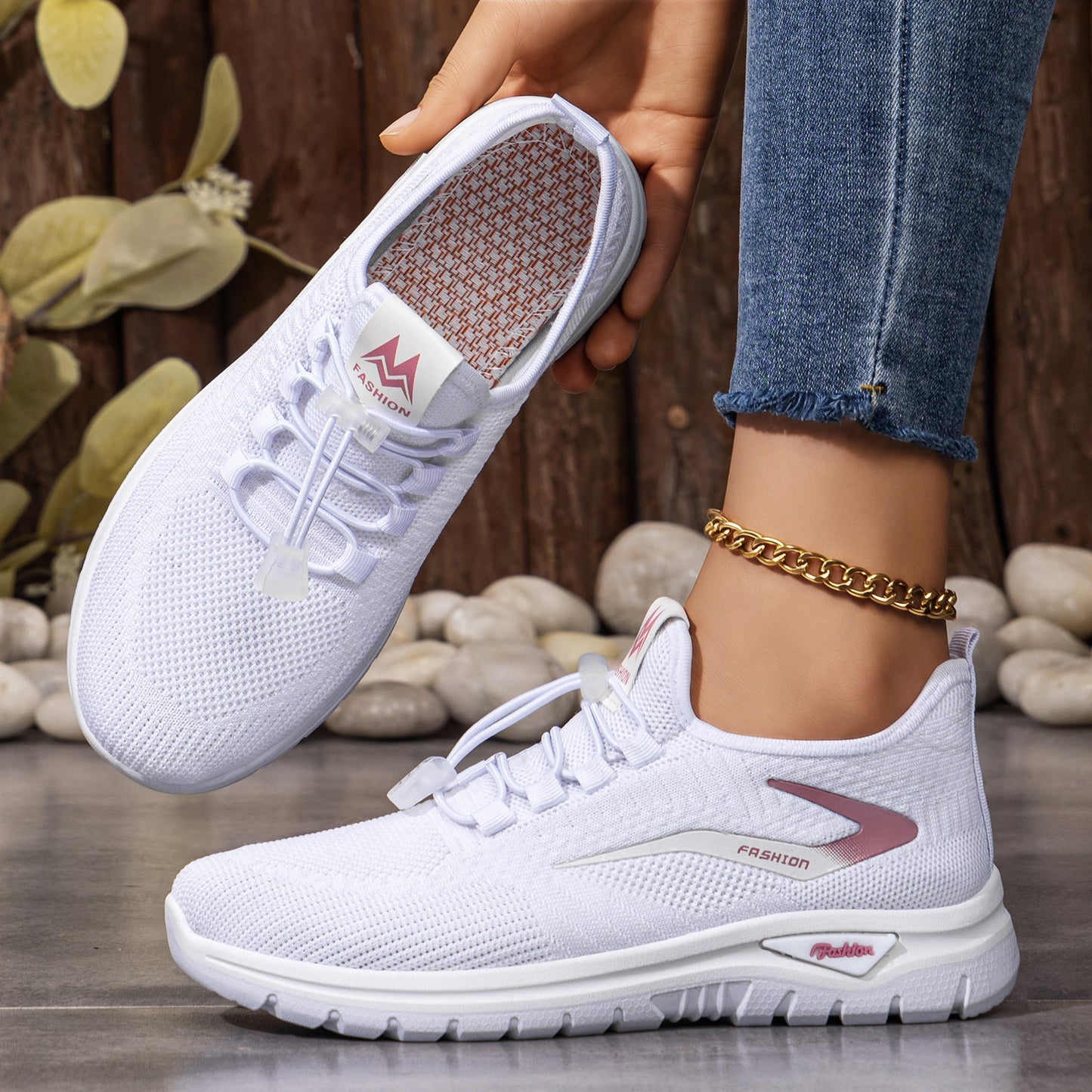 Elara - Women's Knit Outdoor Sneakers, Solid Color Versatile Running Shoes