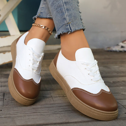Ivy - Women's Retro Color-Block Skate Sneakers, Lace-Up Casual Flats