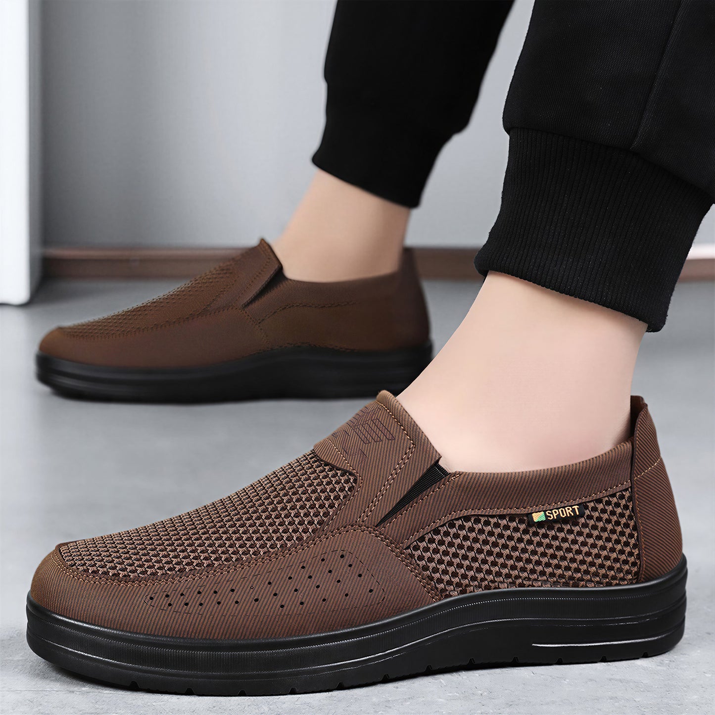 Cole - Men's Breathable Mesh Canvas Loafers, Lightweight Slip-On Dad Shoes