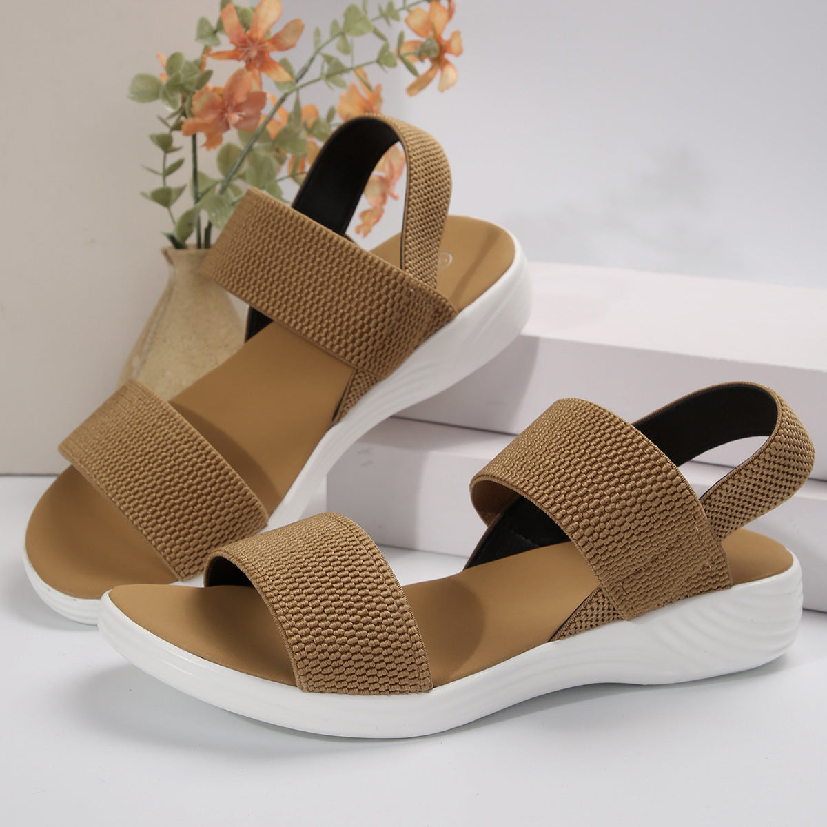 Hazel - Women's Wedge Roman Sandals, Open-Toe Elastic Strap Shoes