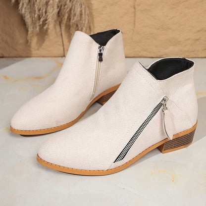 Nora - Women's Suede Chunky Heel Ankle Boots, Side-Zip Booties