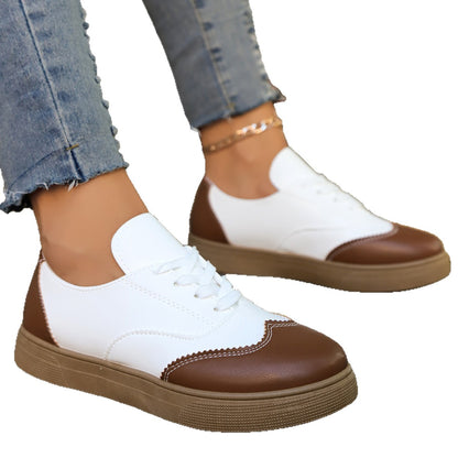 Ivy - Women's Retro Color-Block Skate Sneakers, Lace-Up Casual Flats