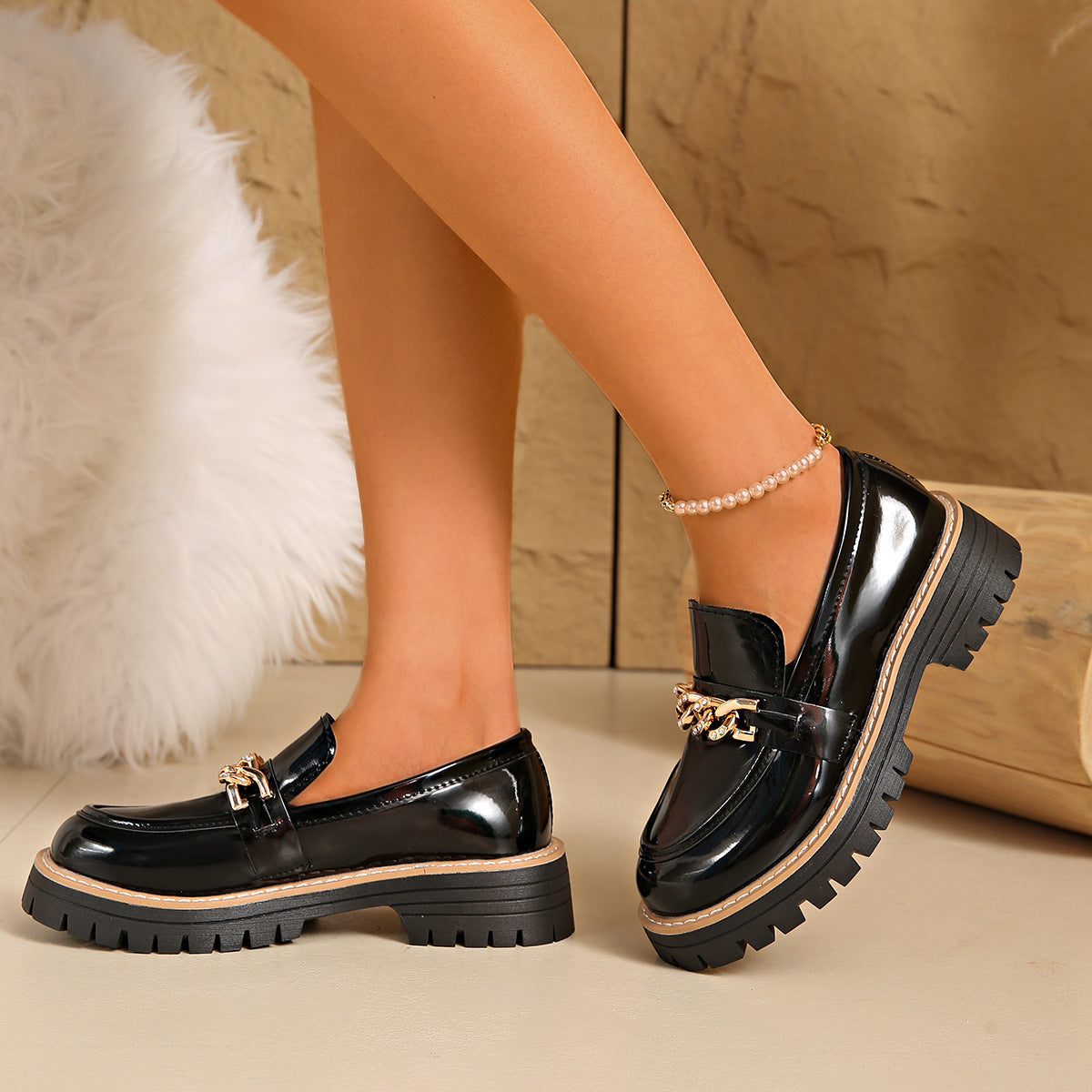 Hazel - Women's Metal Buckle Platform Loafers, British-Style Thick Sole Shoes