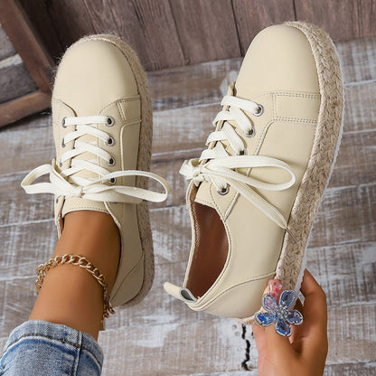 Briar - Women's Rope-Sole Lace-Up Sneakers, Breathable Round-Toe Flats