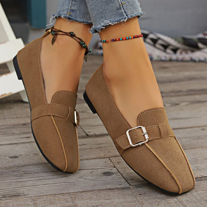 Talia - Women's Buckle Strap Penny Loafers, Soft Leather Flat Shoes