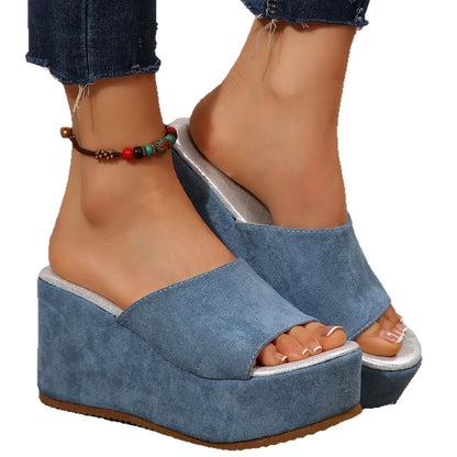 Ivy - Women's Platform Wedge Slides, Solid Color Beach Sandals