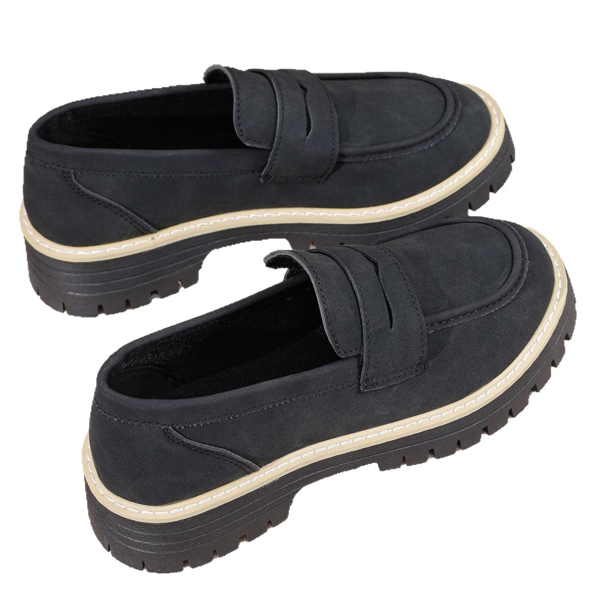 Mara - Women's Suede Block Heel Loafers, British-Style Retro Flats