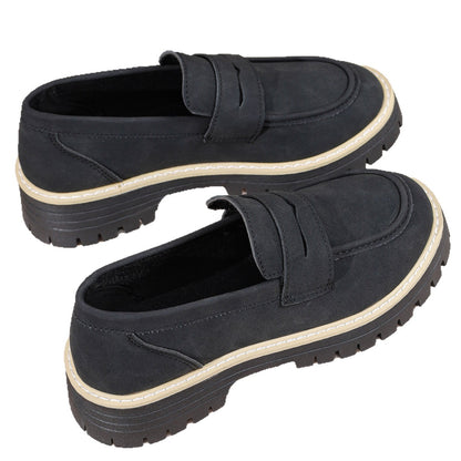 Mara - Women's Suede Block Heel Loafers, British-Style Retro Flats