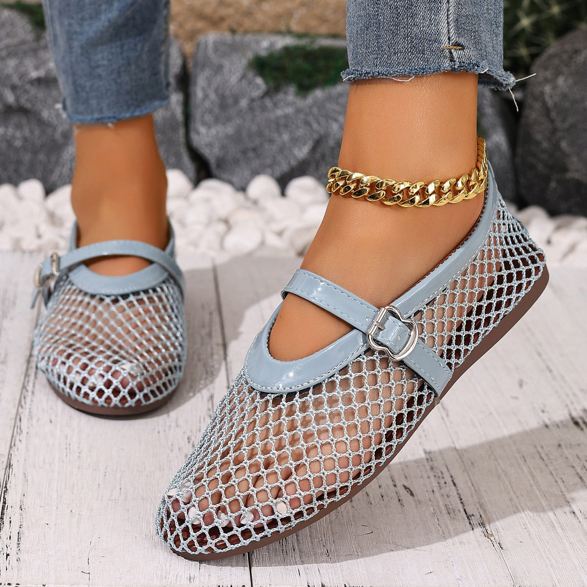 Aria - Women's Mesh Mary Jane Flats, Breathable Cut-Out Soft Sole Shoes