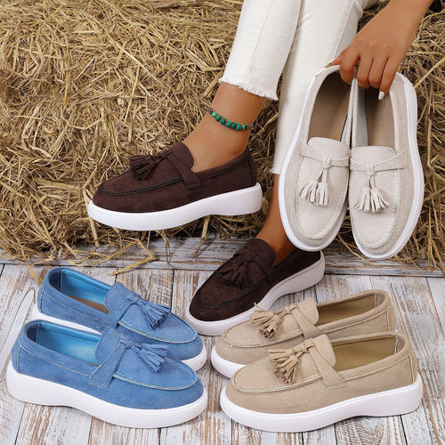 Skye - Women's Suede Tassel Loafers, Roman-Style Platform Flats