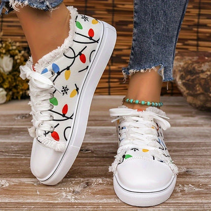 Zara - Women's Graffiti Print Lace-Up Sneakers, Trendy Hip-Hop Casual Shoes