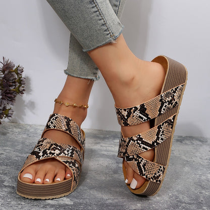 Lyra - Women's Woven Cross-Strap Slides, Solid Color Platform Sandals