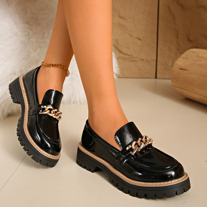 Hazel - Women's Metal Buckle Platform Loafers, British-Style Thick Sole Shoes