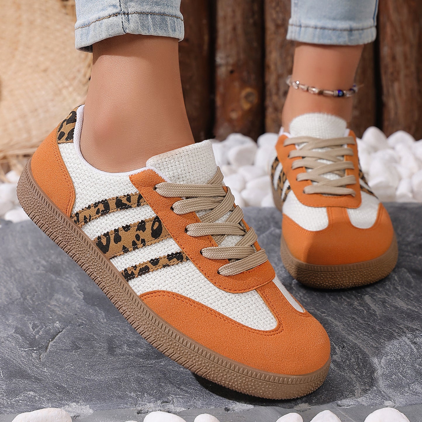 Hazel - Women's Leopard Print Skate Sneakers, Retro Casual Board Shoes