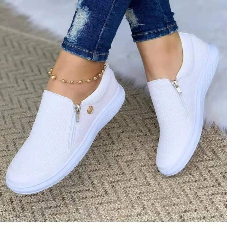 Nora - Women's Zip-Up Platform Sneakers, Sporty Casual Flats