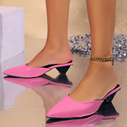 Mia - Women's Pointed-Toe Mule Heels, Slip-On Chunky Heel Shoes