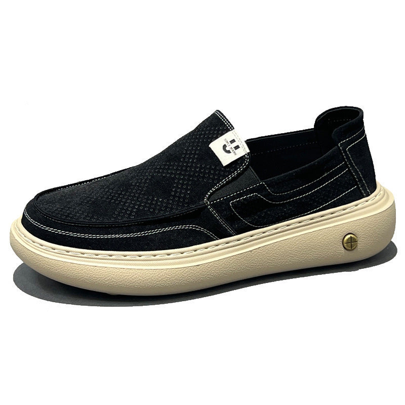 Beau - Men's Wide-Toe Canvas Slip-On Sneakers, Thick Sole Comfort Shoes