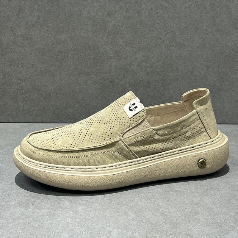 Beau - Men's Wide-Toe Canvas Slip-On Sneakers, Thick Sole Comfort Shoes