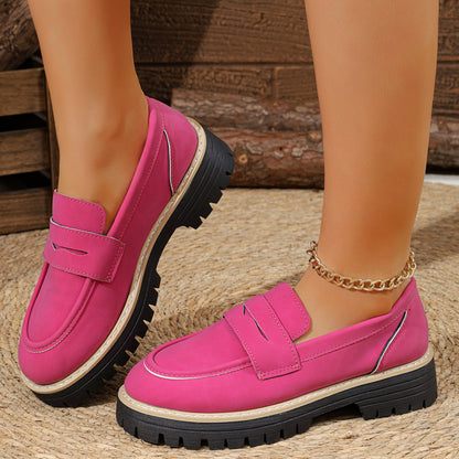Mara - Women's Suede Block Heel Loafers, British-Style Retro Flats