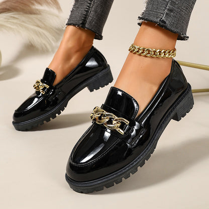 Briar - Women's Metal Chain Loafers, British-Style Leather Flats