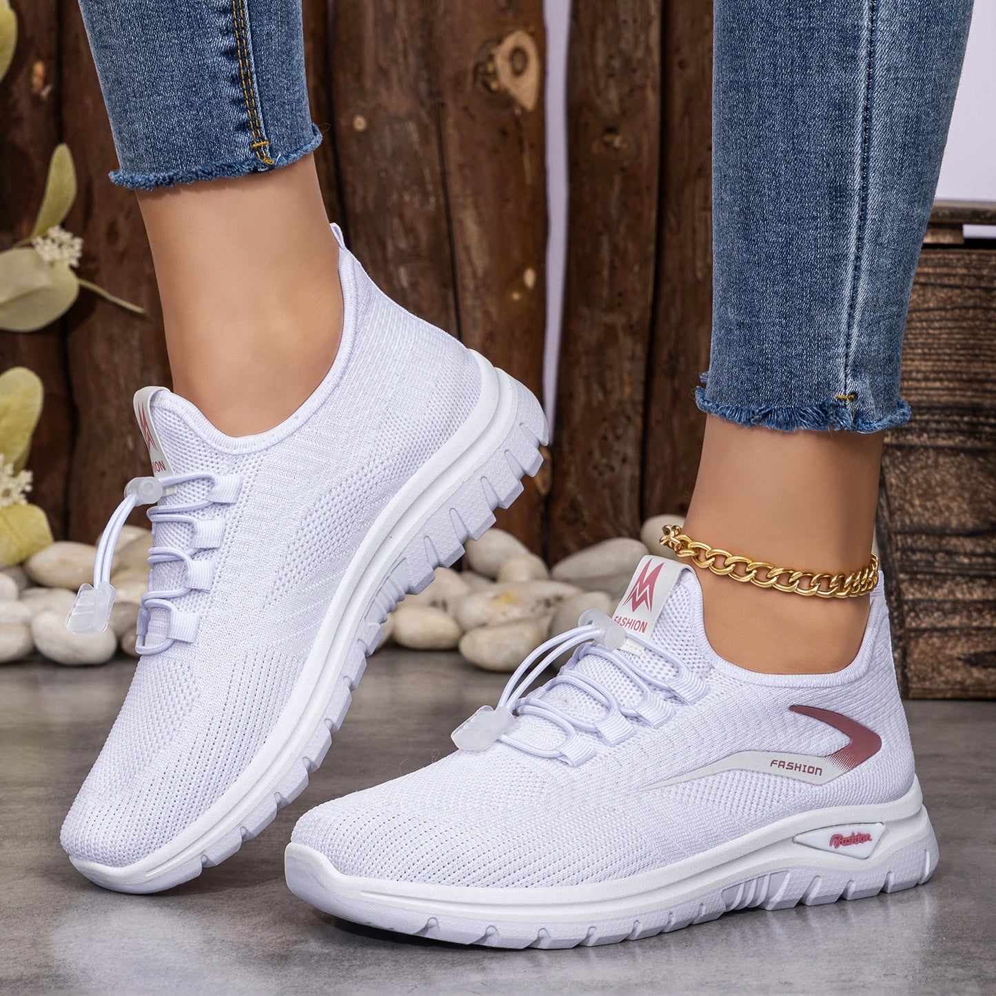 Elara - Women's Knit Outdoor Sneakers, Solid Color Versatile Running Shoes