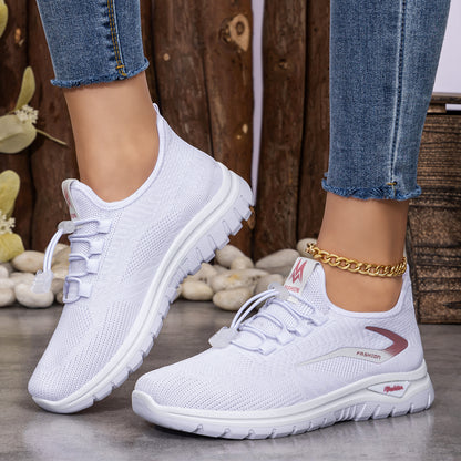 Elara - Women's Knit Outdoor Sneakers, Solid Color Versatile Running Shoes