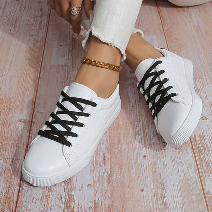 Hazel - Women's Minimalist Platform Sneakers, Thick Sole Lace-Up Shoes