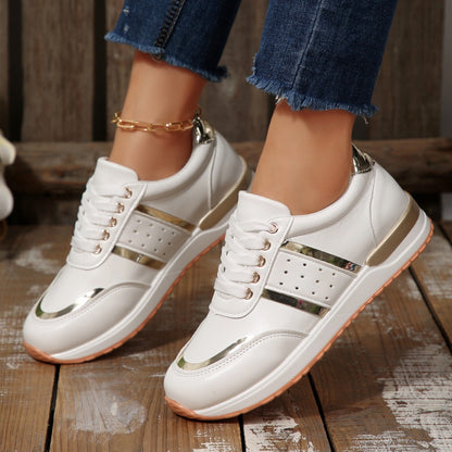 Mia - Women's Lace-Up Round-Toe Sneakers, Comfortable Student Casual Shoes