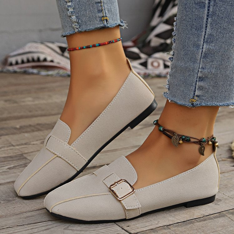 Talia - Women's Buckle Strap Penny Loafers, Soft Leather Flat Shoes
