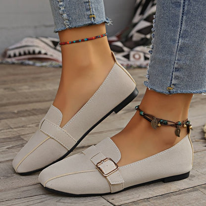 Talia - Women's Buckle Strap Penny Loafers, Soft Leather Flat Shoes