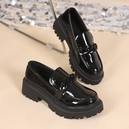 Edie - Women's British-Style Chain Loafers, Bow Detail Flat Shoes