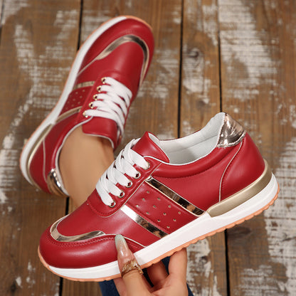 Mia - Women's Lace-Up Round-Toe Sneakers, Comfortable Student Casual Shoes