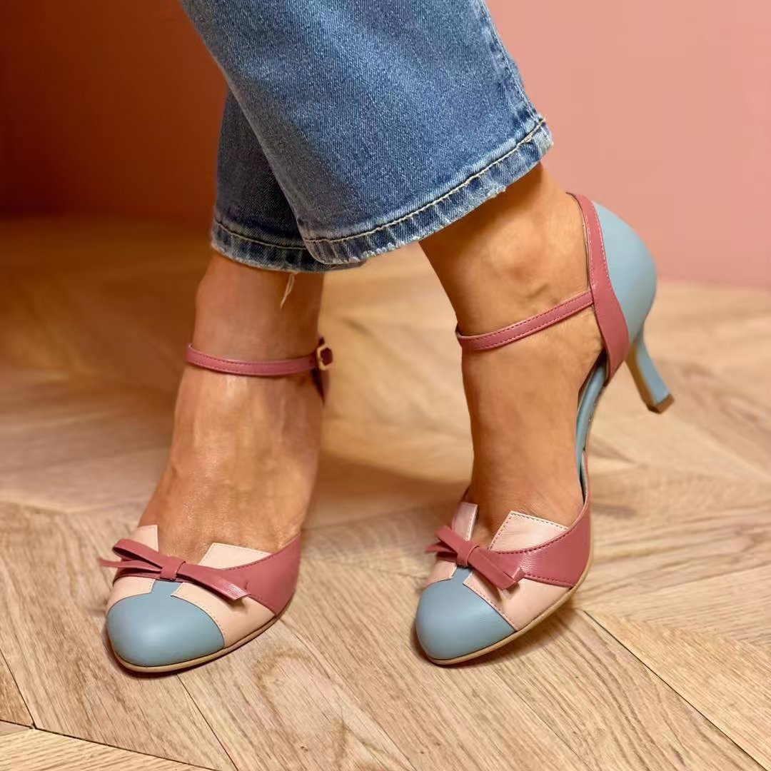 Isla - Women's Color-Block Buckle Heels, Cut-Out Fashion Sandals