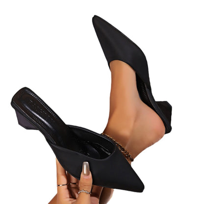 Mia - Women's Pointed-Toe Mule Heels, Slip-On Chunky Heel Shoes