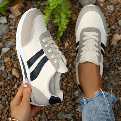 Faye - Women's Classic Low-Top Sneakers, Color-Block Flat Lace-Up Shoes