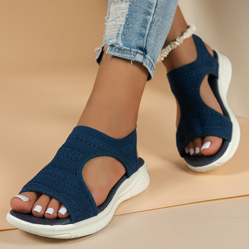 Wren - Women's Knit Open-Toe Roman Sandals, Breathable Flat Shoes