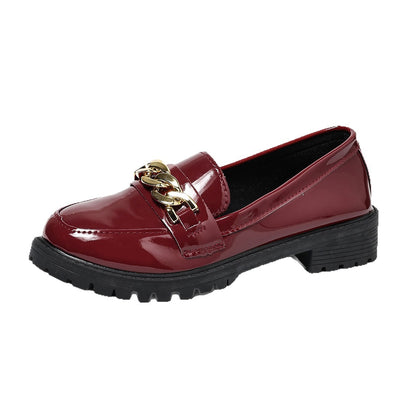 Briar - Women's Metal Chain Loafers, British-Style Leather Flats