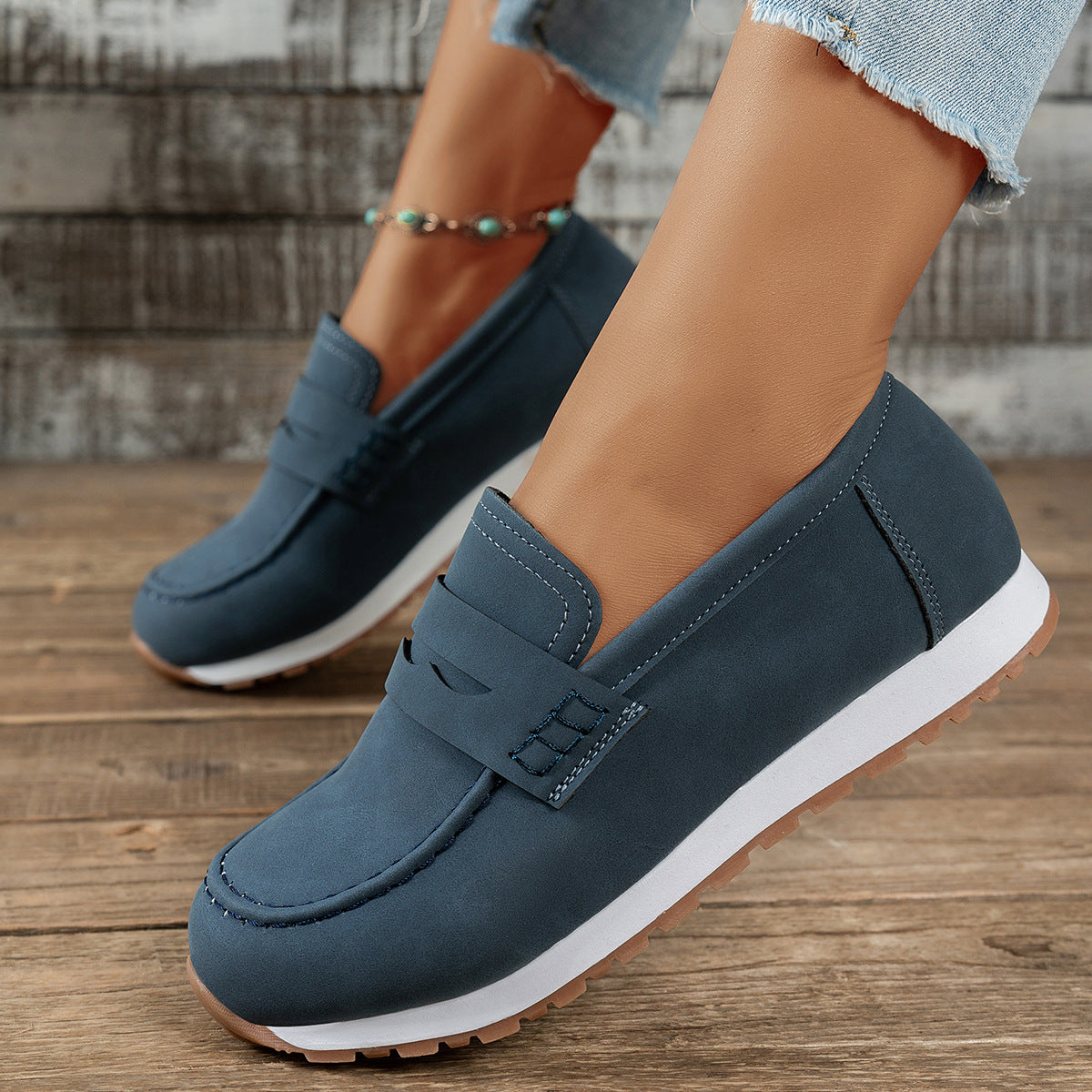 Ines - Women's Suede Wedge Loafers, British-Style Slip-On Shoes