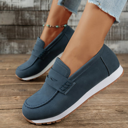 Ines - Women's Suede Wedge Loafers, British-Style Slip-On Shoes