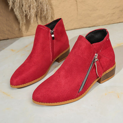 Nora - Women's Suede Chunky Heel Ankle Boots, Side-Zip Booties