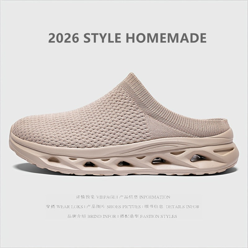 Axel - Men's Wide-Toe Knit Slip-On Shoes, Thick Sole Comfort Half-Slippers