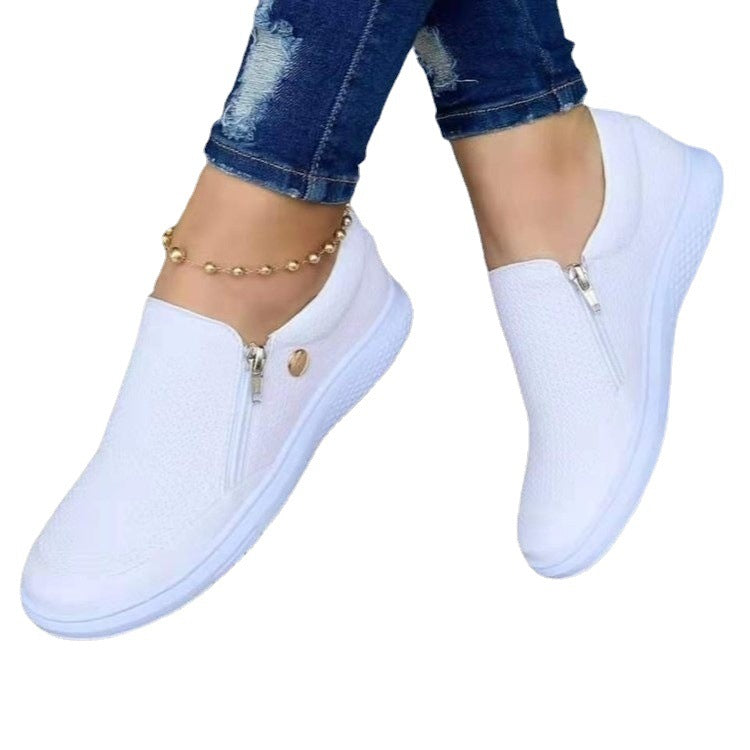 Nora - Women's Zip-Up Platform Sneakers, Sporty Casual Flats
